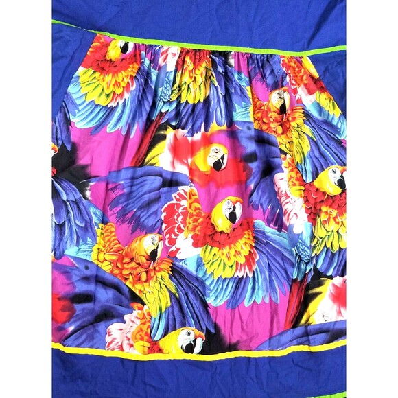 Vintage KRIST GUDNASON Blue Colorful Parrot Print Dress Sz XL Cotton USA - Picture 2 of 5